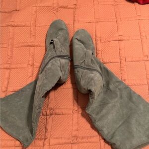 Gray Suede Over-the-Knee Boots